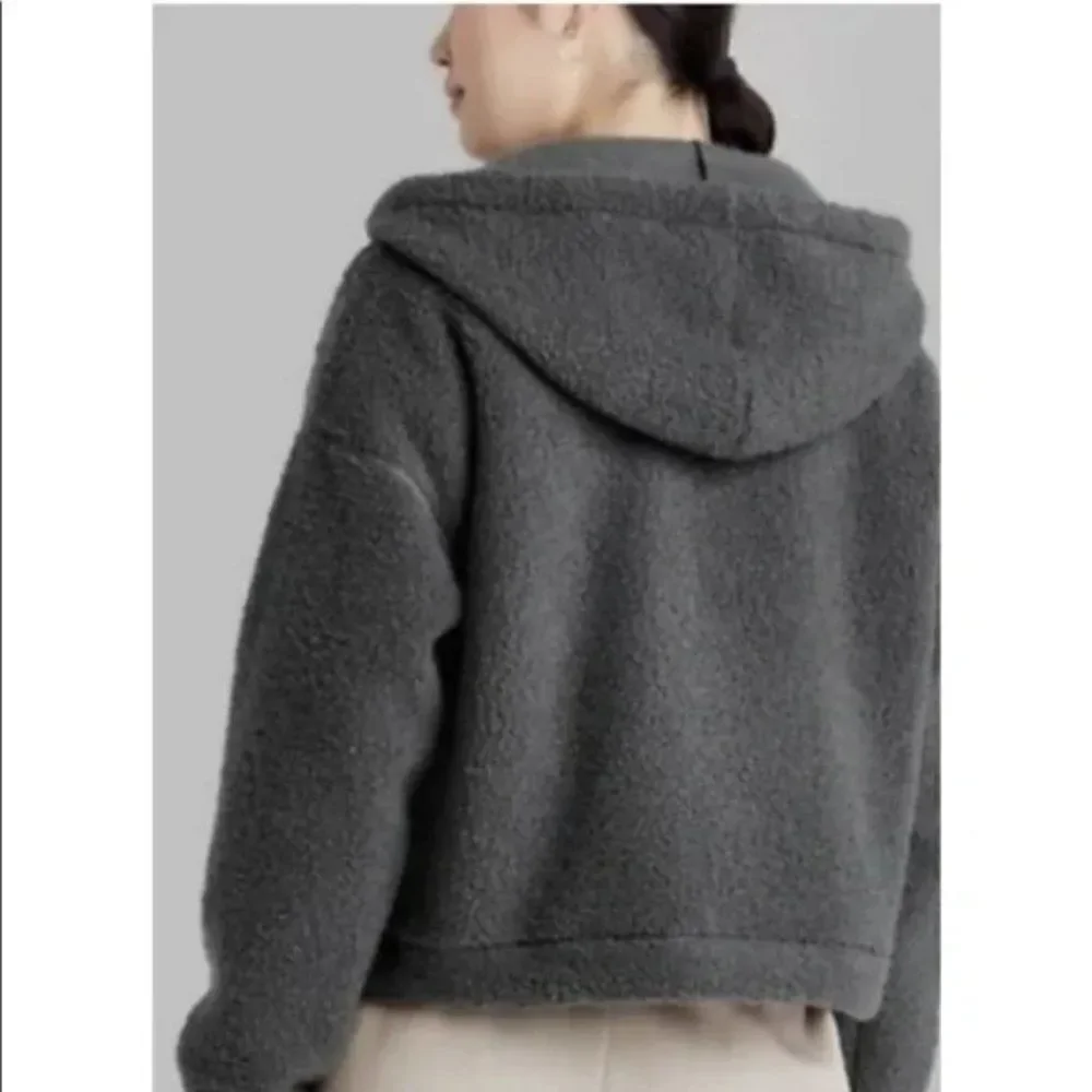 NWT Wild Fable Gray Purple Zipper Sherpa Hooded Quarter Zip Sweatshirt Hoodie - Picture 2 of 9